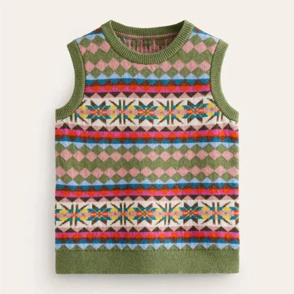 Boden Edie Fair Isle Vest in Green Heritage - Picture 2 of 14